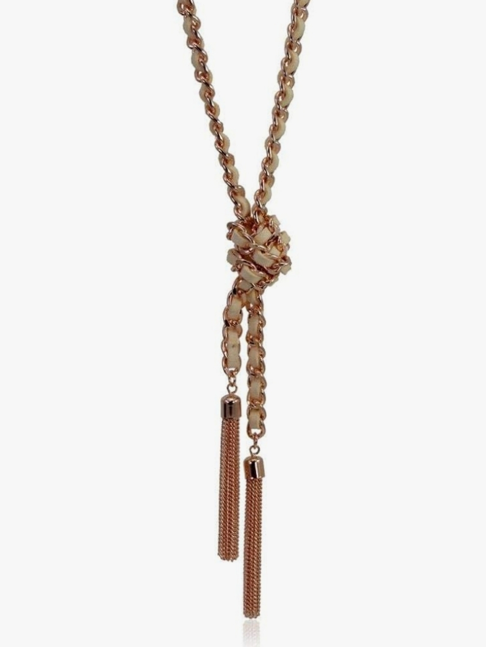 Guess Rose Gold Knot Tassel Lariat 20" Necklace - Picture 3 of 9